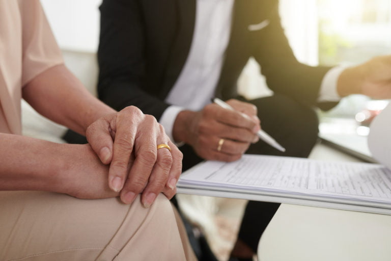 business man talking to a female