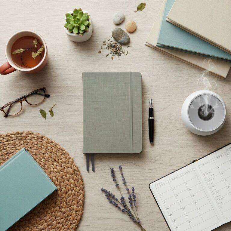 Intentional living and mindfulness illustration representing modern women's lifestyle wellness