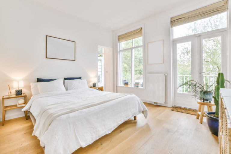 a bedroom with a large bed