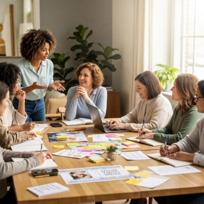 Empowering women collaborating on life planning strategies in a warm workshop setting