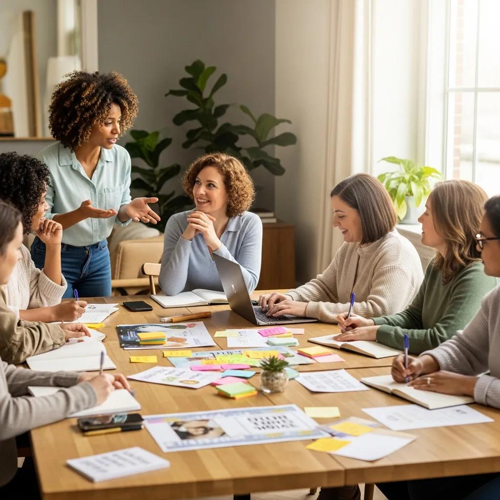 Empowering women collaborating on life planning strategies in a warm workshop setting
