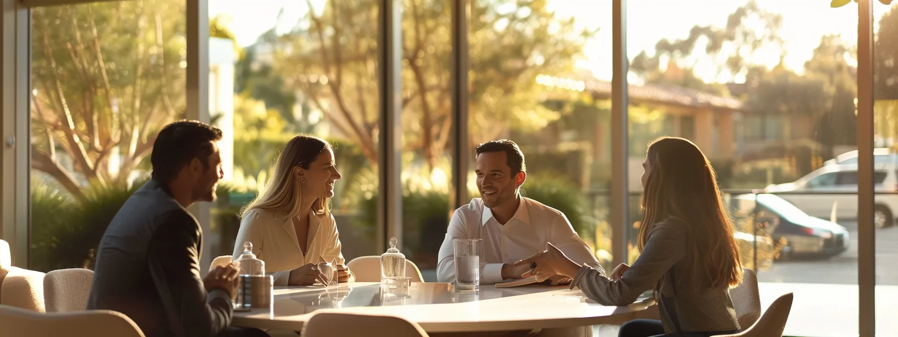 a group of business professionals discussing luxury real estate in north san diego county.