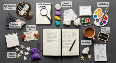 Featured illustration of a woman journaling for self-care and wellbeing — benefits of journaling in women's lifestyle