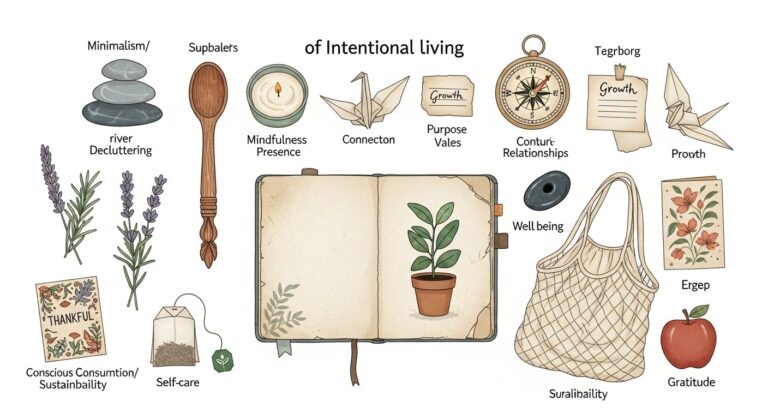 Featured illustration for 'Principles of Intentional Living' — Women's Lifestyle article