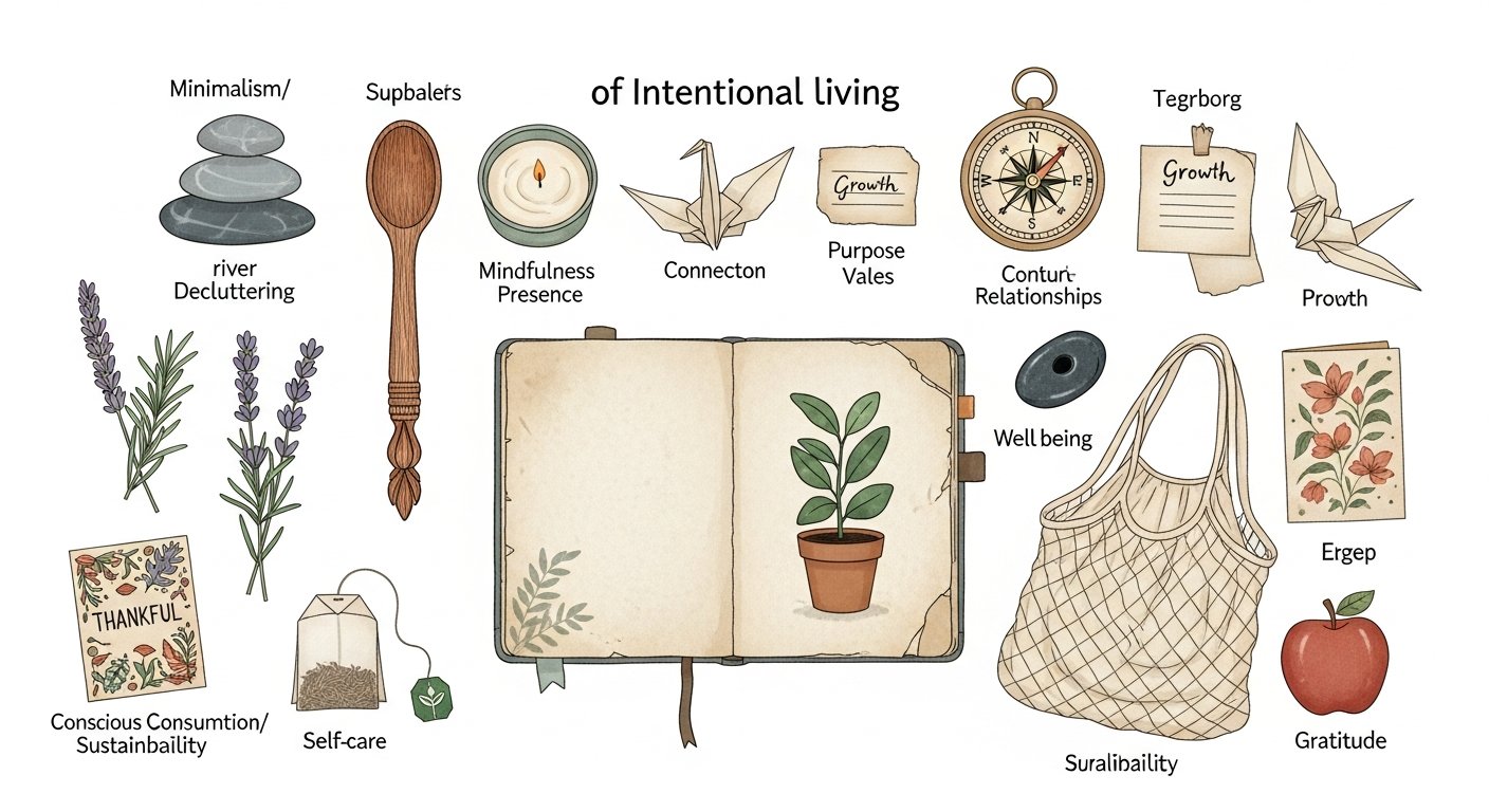 Featured illustration for 'Principles of Intentional Living' — Women's Lifestyle article