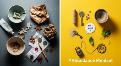 Featured illustration of a woman choosing between scarcity and abundance mindsets for women's lifestyle