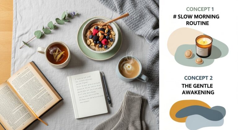 Woman enjoying a slow morning routine with coffee and an open book — women's lifestyle featured image