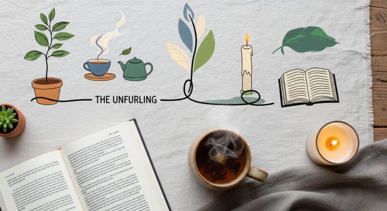 Featured illustration for Women's Lifestyle 'Slow Living' article — woman relaxing in a cozy, slow-living home setting